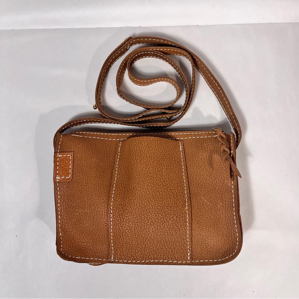 Handmade Brown Leather Crossbody Bag Front pocket Adjustable Strap